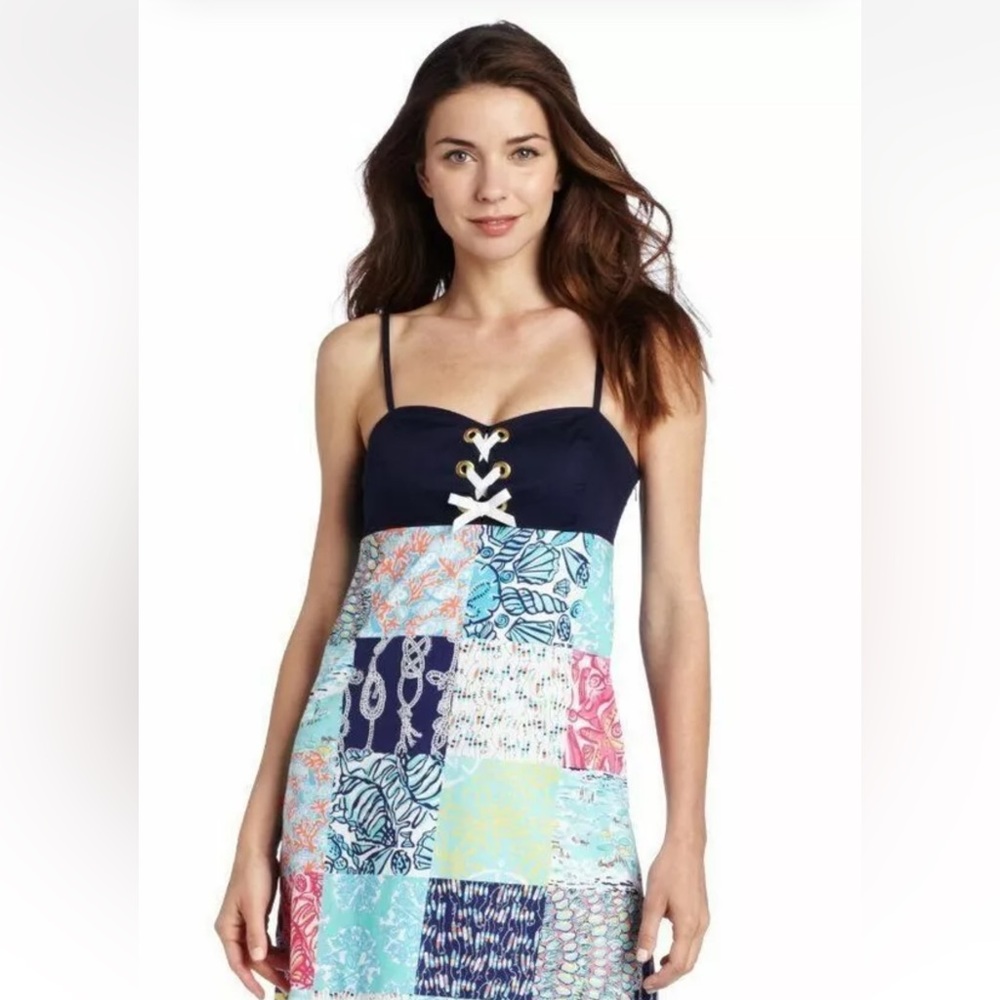Lilly Pulitzer Rilee Navy Multi Sailor Patch Print Dress, Size 6, Preppy, Corset